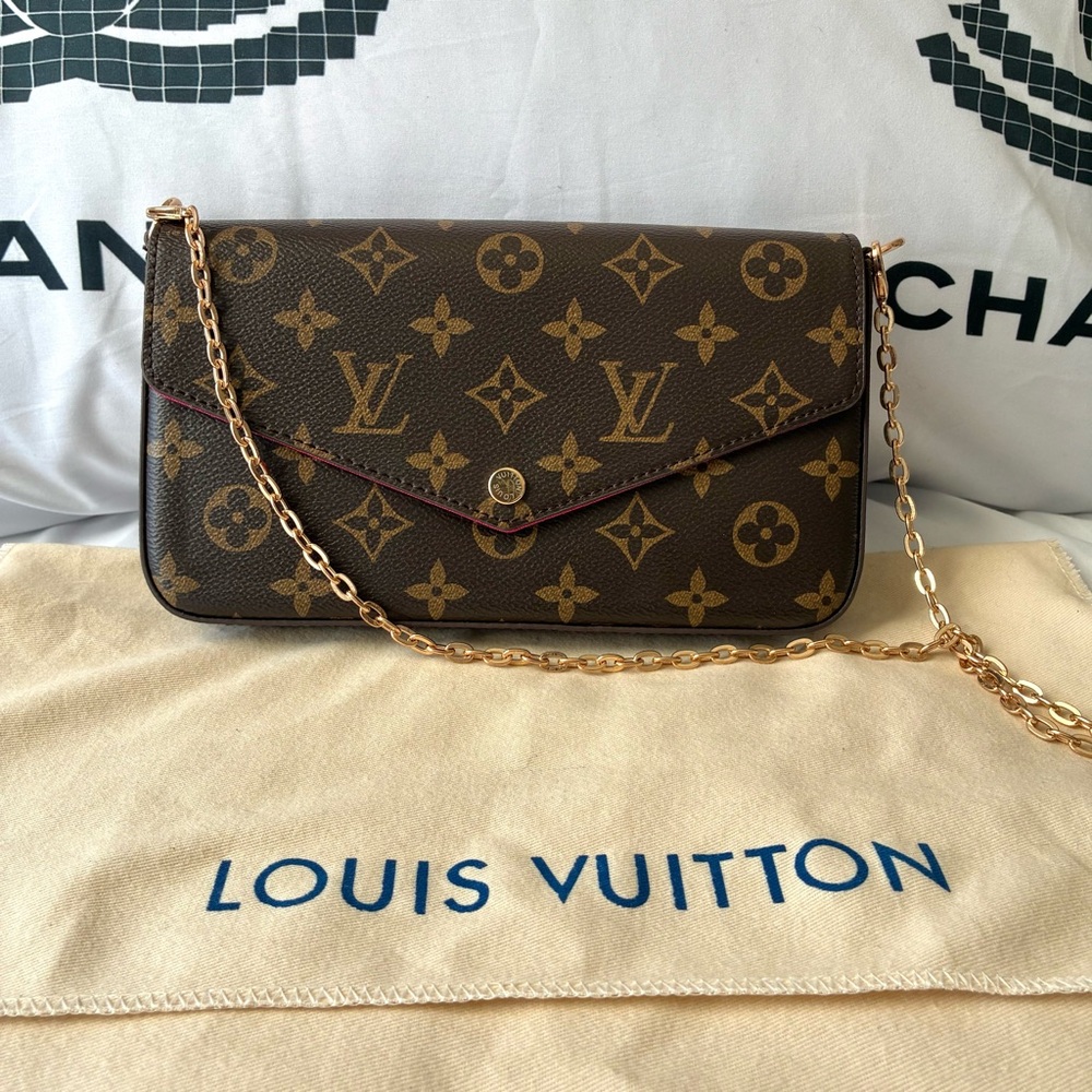 Louis Vuitton Pochette Félicie in Monogram - removable gold chain & Pink lining - Picture 3 of 17